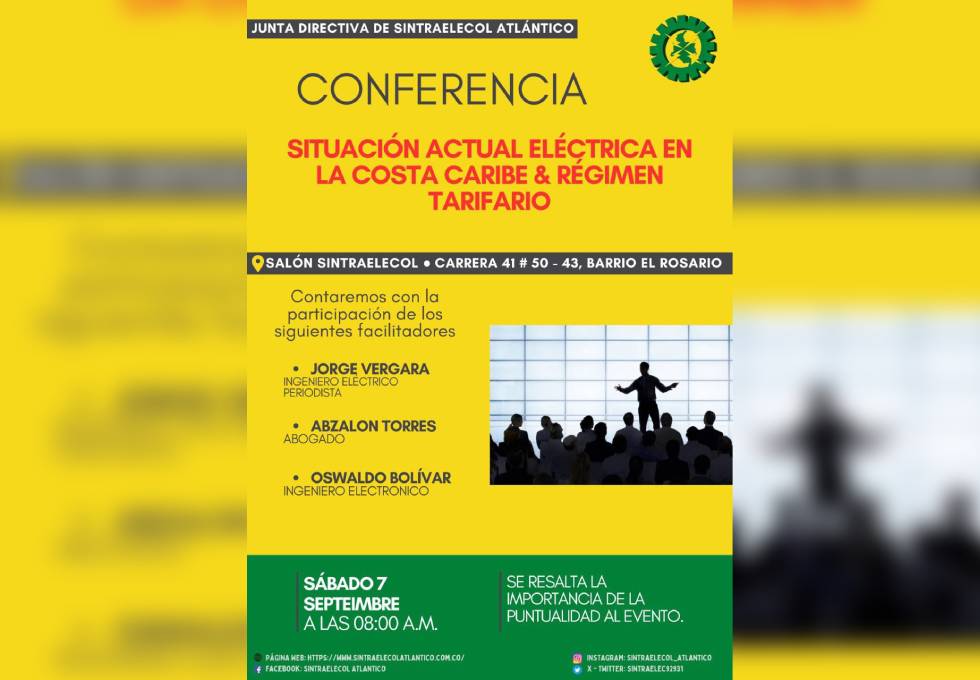 SINTRAELECOL invita a la Conferencia “Situación Eléctrica en el Caribe y su régimen tarifario”